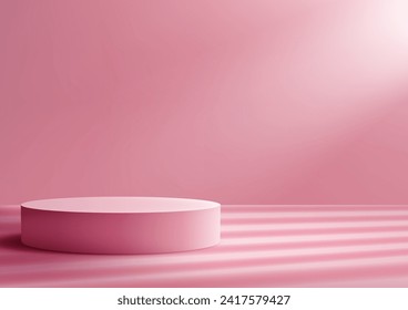Valentine's Day displays with realistic 3D pink podium mockup on soft pink background. Perfect for showcasing cosmetics, jewelry, or any product with a touch of love. Vector illustration
