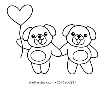 Valentines Day Dog Holding Balloon Line Art