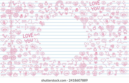 Valentine's Day doodle amd i love you for happy heart pink, t-shirt print, doodle vector design