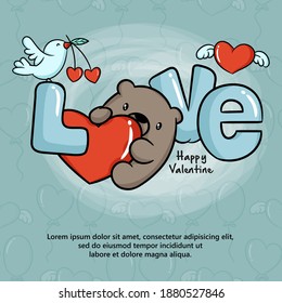 Valentine's Day with doodle cartoon character symbol background and typography. Nice vector illustration for Wallpapers, flyers, invitations, cards, posters, brochures, banners.