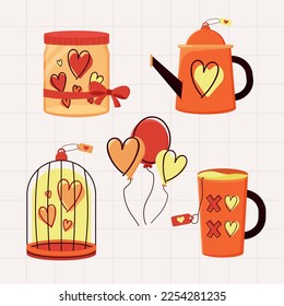 Valentines day doodle element collections in flat illustration simple cute and elegant vector design
