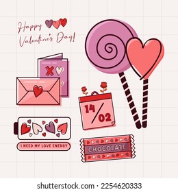 Valentines day doodle element collections in flat illustration simple cute and elegant vector design
