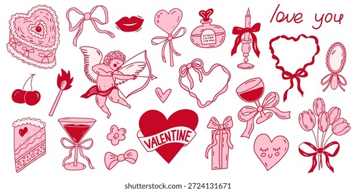 Valentines dia doodle elementos romântico amor set
