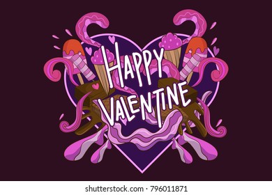 Valentine's Day Doodle Gift Card With Text Illustration