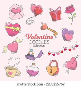 Valentine's day doodle hand drawn elements collection