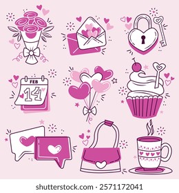 Valentine's day doodle hand drawn elements collection