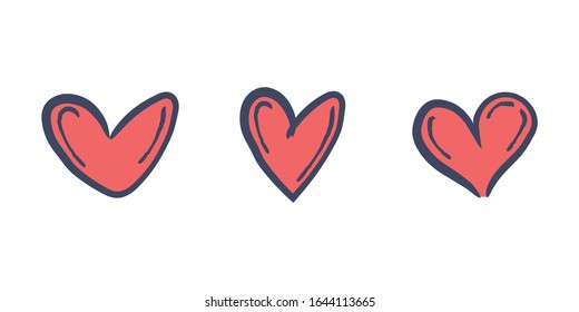 Valentine's day doodle hearts. Set of love heart illustrations.