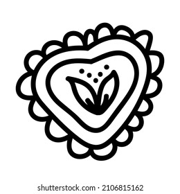 Valentines day Doodle icon cookies valentine heart. Love message for Love-day. Hand drawn Illustration for web, banner, card, print, flyer, poster, holiday, sticker.