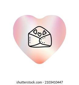 Valentines day Doodle icon envelope, letter valentine in shape gradient heart. Love message. Hand drawn Illustration for web, banner, greeting card, print, flyer, poster, holiday invitations.