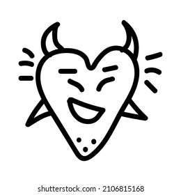 Valentines day Doodle icon flying demon smiling valentine in shape gradient heart. Love message. Hand drawn Illustration for web, banner, card, print, flyer, poster, holiday, sticker.
