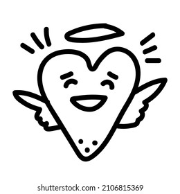 Valentines day Doodle icon flying angel smiling valentine in shape gradient heart. Love message. Hand drawn Illustration for web, banner, card, print, flyer, poster, holiday, sticker.
