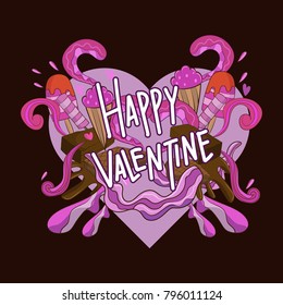Valentine's Day Doodle Illustration With Text Handdrawn Style