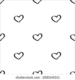 El doodle de San Valentín es un patrón sin fisuras. Romántico fondo blanco dibujado a mano con corazones de amor. Ideal para envolver papel, textiles, papel pintado, diseño de bodas. Vector.