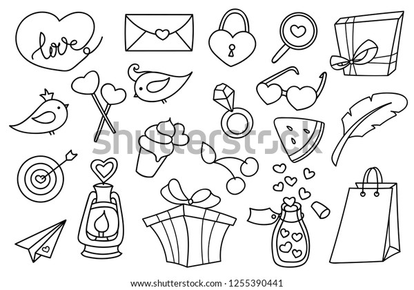 Valentines Day Doodle Set Collection Romantic Stock Vector