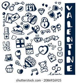 Valentine's day doodle set isolated on white background