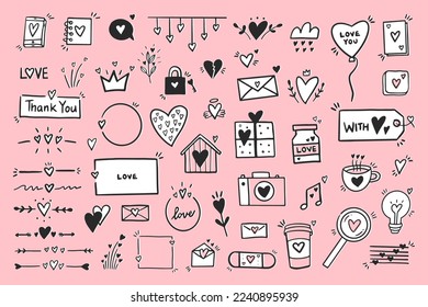 Valentine's day doodle set isolated on white background