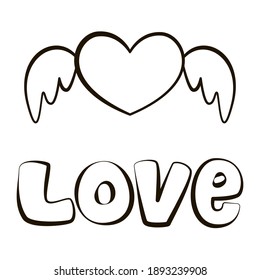 Valentine's day doodle style elements for decoration of postcards, websites, notebooks. Wedding hand draw elements on white background. Love icons. Outline vector illustration in sketch style. 