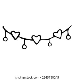Valentine's Day doodle vector decoration garland 