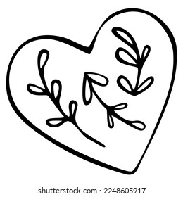 Vector de doodle de San Valentín adoran la decoración del corazón con hojas