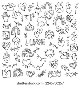 Valentine's Day doodle vector set hand drawing love heart greeting celebration