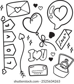 Valentinstag-Doodle-Vektorsatz. Handgezeichnete Elemente für den Valentinstag. Thema der Liebe doodle Illustration Set