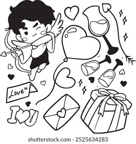 Día de San Valentín doodle conjunto de Vector. Elementos dibujados a mano para el día de San Valentín. Tema del conjunto de ilustración de doodle de amor