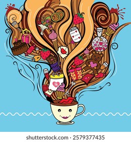 Valentines day doodle vector set. Hand drawn elements for Valentine's day. Outline icons on theme of love, romance, February 14 in doodle style. For banner, card, cover, poster, wallpaper, packaging

