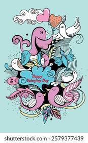 Valentines day doodle vector set. Hand drawn elements for Valentine's day. Outline icons on theme of love, romance, February 14 in doodle style. For banner, card, cover, poster, wallpaper, packaging
