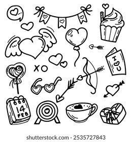 Valentines day doodles element set