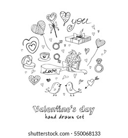 Valentine's day doodles elements background. Vector illustration.