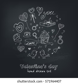 Valentine's day doodles elements background. Vector illustration.
