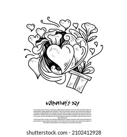 valentines day doodles. hand drawn valentine's day.unique art concept free drawing on valentine's day