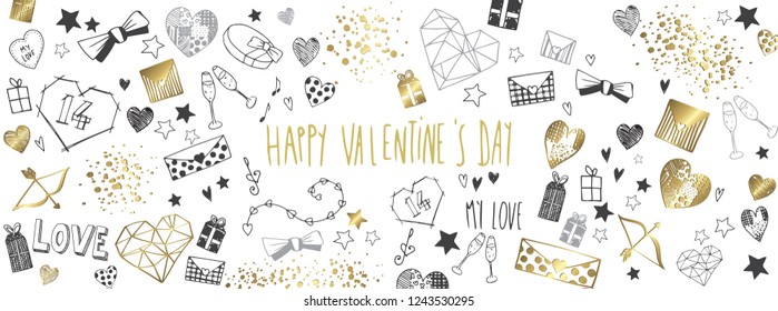 Valentines day doodles illustrations full vector banner