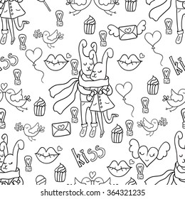 Valentine's Day doodles. Romantic hand drawn elements.Vector. Romantic pattern.