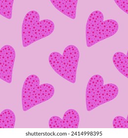 El día de San Valentín hace garabatos sin fisuras. Cortar corazones rosados calientes con elementos decorativos simples ilustraciones vectoriales.