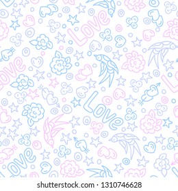 Valentine's Day doodles seamless vector pattern