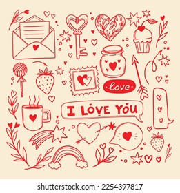 valentines day doodles. Set of valentines day element. 