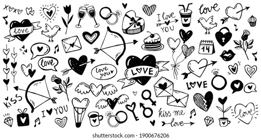 Valentines day doodles set