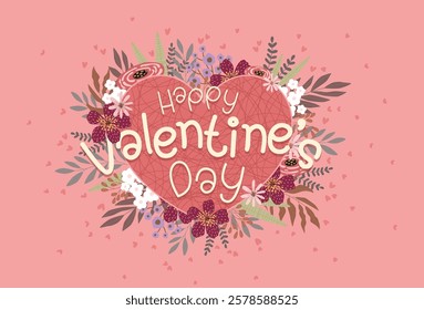 Valentine's Day drawings of flowers and leaves with lettering designs. Illustrations and vectors