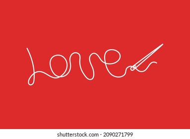 Valentine's Day. Drawings Heart icons, single line threads. Vector line art illustration. Isolated background.	