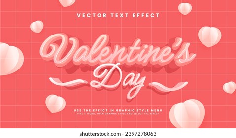 Valentine's day editable text style effect. Vector text effect with a romantic pink color for a happy atmosphere.