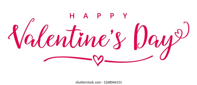 Valentines Day elegant calligraphy banner. Valentine greeting card template with typography text happy valentine`s day and white heart in line on background. Vector illustration