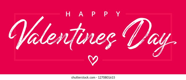 Valentines Day elegant paintbrush text pink. Valentine greeting card template with calligraphy happy valentine`s day and white heart in line on red background. Vector illustration