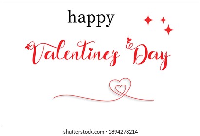 Valentines Day elegant paintbrush text banner. Valentine greeting card template with calligraphy happy valentine`s day and white heart in line on background. Vector illustration