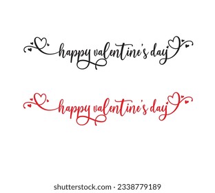 Valentines Day elegant paintbrush text banner. Valentine greeting card template with calligraphy happy valentine`s day and white heart in line on background. Vector illustration