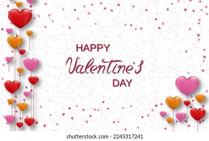 Elegante ilustración vectorial del Día de San Valentín. Fondo blanco con corazones coloridos y letras