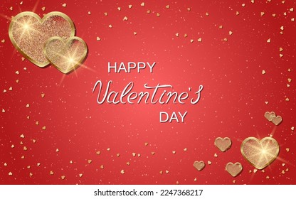 Valentine's Day elegant vector illustration. Red background with hearts and lettering