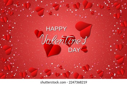 Valentine's Day elegant vector illustration. Red background with hearts and lettering