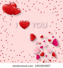 Valentine's Day elegant vector illustration. Pink background with hearts and lettering
