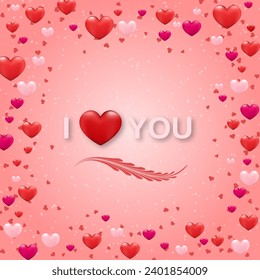 Valentine's Day elegant vector illustration. Pink background with hearts and lettering